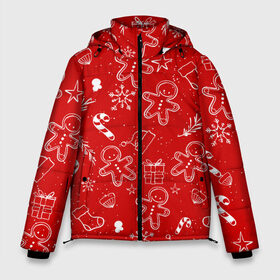 Мужская зимняя куртка 3D с принтом Новогоднее настроение RED в Новосибирске, верх — 100% полиэстер; подкладка — 100% полиэстер; утеплитель — 100% полиэстер | длина ниже бедра, свободный силуэт Оверсайз. Есть воротник-стойка, отстегивающийся капюшон и ветрозащитная планка. 

Боковые карманы с листочкой на кнопках и внутренний карман на молнии. | настроение | новый год | печенье | подарки
