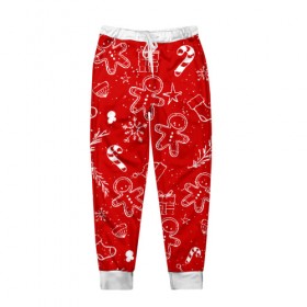Мужские брюки 3D с принтом Новогоднее настроение RED в Новосибирске, 100% полиэстер | манжеты по низу, эластичный пояс регулируется шнурком, по бокам два кармана без застежек, внутренняя часть кармана из мелкой сетки | настроение | новый год | печенье | подарки