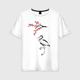Женская футболка хлопок Oversize с принтом Японский стиль в Новосибирске, 100% хлопок | свободный крой, круглый ворот, спущенный рукав, длина до линии бедер
 | азия | восток | путешествия | сакура | япония