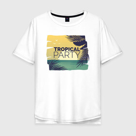 Мужская футболка хлопок Oversize с принтом Тропическое лето в Новосибирске, 100% хлопок | свободный крой, круглый ворот, “спинка” длиннее передней части | Тематика изображения на принте: лето | море | отдых | пальма | песок | пляж | путешествия | солнце