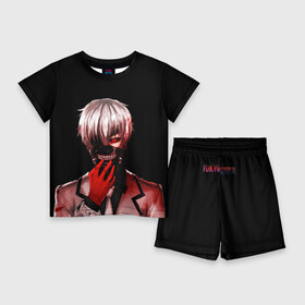 Детский костюм с шортами 3D с принтом Ken Kaneki в крови в Новосибирске,  |  | anime | blood | eyepatch | ghoul | kaneki | ken | one eyed | tokyo | tokyoghoul | гуль | канеки | кен | кровь | одноглазый | токийский