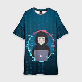 Детское платье 3D с принтом Anonymous hacker в Новосибирске, 100% полиэстер | прямой силуэт, чуть расширенный к низу. Круглая горловина, на рукавах — воланы | Тематика изображения на принте: anonymous | hacker | it | аноним | взлом | компьютер | ноутбук | программист | хакер