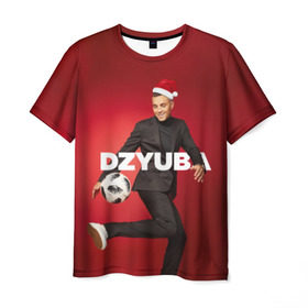 Мужская футболка 3D с принтом Новогодний Дзюба в Новосибирске, 100% полиэфир | прямой крой, круглый вырез горловины, длина до линии бедер | Тематика изображения на принте: new yaer | артем дзюба | дзюба | зима футбол | новый год | новый год футбол | футбол | футбол новый год
