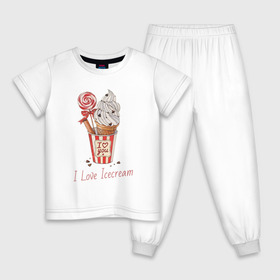 Детская пижама хлопок с принтом I Love Icecream в Новосибирске, 100% хлопок |  брюки и футболка прямого кроя, без карманов, на брюках мягкая резинка на поясе и по низу штанин
 | icecream | любовь | мороженое | сладость