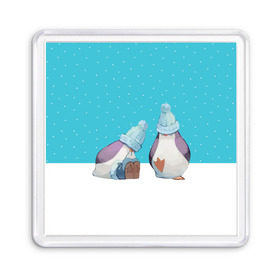 Магнит 55*55 с принтом Милые пингвинчики в Новосибирске, Пластик | Размер: 65*65 мм; Размер печати: 55*55 мм | christmas | new | pinguin | snow | snowflakes | winter | xmas | year | год | зима | новый | пингвин | рождество | снег | снежинки