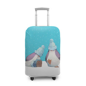 Чехол для чемодана 3D с принтом Милые пингвинчики в Новосибирске, 86% полиэфир, 14% спандекс | двустороннее нанесение принта, прорези для ручек и колес | christmas | new | pinguin | snow | snowflakes | winter | xmas | year | год | зима | новый | пингвин | рождество | снег | снежинки