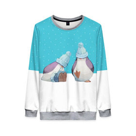 Женский свитшот 3D с принтом Милые пингвинчики в Новосибирске, 100% полиэстер с мягким внутренним слоем | круглый вырез горловины, мягкая резинка на манжетах и поясе, свободная посадка по фигуре | christmas | new | pinguin | snow | snowflakes | winter | xmas | year | год | зима | новый | пингвин | рождество | снег | снежинки