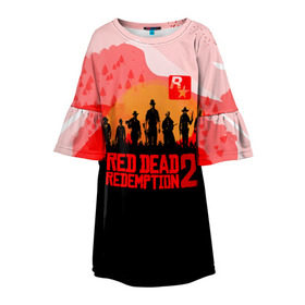 Детское платье 3D с принтом RED DEAD REDEMPTION 2 в Новосибирске, 100% полиэстер | прямой силуэт, чуть расширенный к низу. Круглая горловина, на рукавах — воланы | game | red dead | red dead redemption 2 | redemption 2 | rockstar games | бандиты | дикий запад | игры | ковбои | оружие