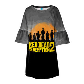 Детское платье 3D с принтом RED DEAD REDEMPTION 2 в Новосибирске, 100% полиэстер | прямой силуэт, чуть расширенный к низу. Круглая горловина, на рукавах — воланы | dead | game | red dead redemption 2 | redemption 2 | rockstar games | бандиты | дикий запад | игры | ковбои | оружие