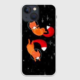 Чехол для iPhone 13 mini с принтом Лисички в Космосе в Новосибирске,  |  | cute | fox | foxes | ginger | space | tail | забавная | космическая | космонавт | космонавты | космос | лис | лиса | лисица | лисицы | лисичка | лисички | лисы | милая | рыжая | рыжие | скафандр | смешная | фыр | хвост