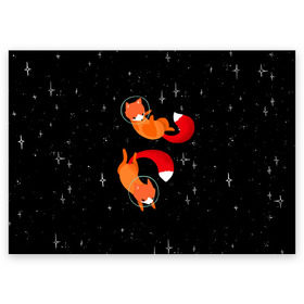 Поздравительная открытка с принтом Лисички в Космосе в Новосибирске, 100% бумага | плотность бумаги 280 г/м2, матовая, на обратной стороне линовка и место для марки
 | cute | fox | foxes | ginger | space | tail | забавная | космическая | космонавт | космонавты | космос | лис | лиса | лисица | лисицы | лисичка | лисички | лисы | милая | рыжая | рыжие | скафандр | смешная | фыр | хвост