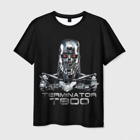 Мужская футболка 3D с принтом Терминатор Т800, в Новосибирске, 100% полиэфир | прямой крой, круглый вырез горловины, длина до линии бедер | cinema | robot | skull | t800 | terminator | кино | робот | т800 | терминатор | череп