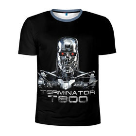 Мужская футболка 3D спортивная с принтом Терминатор Т800, в Новосибирске, 100% полиэстер с улучшенными характеристиками | приталенный силуэт, круглая горловина, широкие плечи, сужается к линии бедра | cinema | robot | skull | t800 | terminator | кино | робот | т800 | терминатор | череп