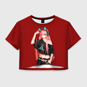 Женская футболка Cropp-top с принтом Anime let`s play в Новосибирске, 100% полиэстер | круглая горловина, длина футболки до линии талии, рукава с отворотами | Тематика изображения на принте: zero | аниме | зеро | милый во франкcе | тян