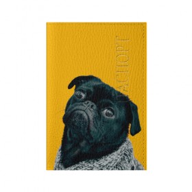 Обложка для паспорта матовая кожа с принтом Бульдожка в Новосибирске, натуральная матовая кожа | размер 19,3 х 13,7 см; прозрачные пластиковые крепления | бульдог | паг | пес | собака | черный