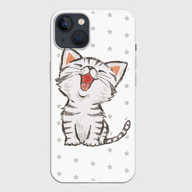 Чехол для iPhone 13 с принтом Милейший Котик в Новосибирске,  |  | Тематика изображения на принте: cat | cats | cute | kitten | kitty | pussy | smile | звезды | кот | котенок | котик | котики | коты | котята | кошечка | кошечки | кошка | кошки | милая | милота | милый | полосатый | смеется | улыбается | улыбака | улыбка