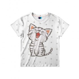 Детская футболка 3D с принтом Милейший Котик в Новосибирске, 100% гипоаллергенный полиэфир | прямой крой, круглый вырез горловины, длина до линии бедер, чуть спущенное плечо, ткань немного тянется | Тематика изображения на принте: cat | cats | cute | kitten | kitty | pussy | smile | звезды | кот | котенок | котик | котики | коты | котята | кошечка | кошечки | кошка | кошки | милая | милота | милый | полосатый | смеется | улыбается | улыбака | улыбка