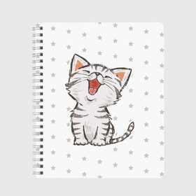 Тетрадь с принтом Милейший Котик в Новосибирске, 100% бумага | 48 листов, плотность листов — 60 г/м2, плотность картонной обложки — 250 г/м2. Листы скреплены сбоку удобной пружинной спиралью. Уголки страниц и обложки скругленные. Цвет линий — светло-серый
 | cat | cats | cute | kitten | kitty | pussy | smile | звезды | кот | котенок | котик | котики | коты | котята | кошечка | кошечки | кошка | кошки | милая | милота | милый | полосатый | смеется | улыбается | улыбака | улыбка