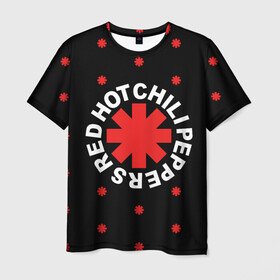 Мужская футболка 3D с принтом Red Hot Chili Peppers в Новосибирске, 100% полиэфир | прямой крой, круглый вырез горловины, длина до линии бедер | Тематика изображения на принте: chili | cross | hot | logo | music | peppers | red | red hot chili peppers | rhcp | rock | star | symbol | звезда | звездочка | красная | красный | крест | логотип | музыка | перцы | рок | символ | цветок | цветочек | чили