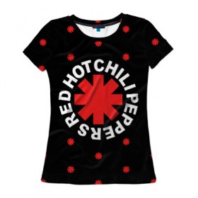 Женская футболка 3D с принтом Red Hot Chili Peppers в Новосибирске, 100% полиэфир ( синтетическое хлопкоподобное полотно) | прямой крой, круглый вырез горловины, длина до линии бедер | chili | cross | hot | logo | music | peppers | red | red hot chili peppers | rhcp | rock | star | symbol | звезда | звездочка | красная | красный | крест | логотип | музыка | перцы | рок | символ | цветок | цветочек | чили