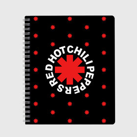 Тетрадь с принтом Red Hot Chili Peppers в Новосибирске, 100% бумага | 48 листов, плотность листов — 60 г/м2, плотность картонной обложки — 250 г/м2. Листы скреплены сбоку удобной пружинной спиралью. Уголки страниц и обложки скругленные. Цвет линий — светло-серый
 | Тематика изображения на принте: chili | cross | hot | logo | music | peppers | red | red hot chili peppers | rhcp | rock | star | symbol | звезда | звездочка | красная | красный | крест | логотип | музыка | перцы | рок | символ | цветок | цветочек | чили