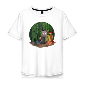 Мужская футболка хлопок Oversize с принтом IT - кот в Новосибирске, 100% хлопок | свободный крой, круглый ворот, “спинка” длиннее передней части | birdborn | it | компьютер | кот | подарок | программист | профессия