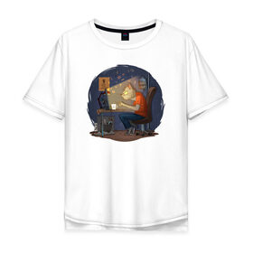 Мужская футболка хлопок Oversize с принтом IT - кот в Новосибирске, 100% хлопок | свободный крой, круглый ворот, “спинка” длиннее передней части | Тематика изображения на принте: birdborn | it | админ | подарок | программист | профессия | работа