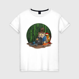 Женская футболка хлопок с принтом IT - кошечка в Новосибирске, 100% хлопок | прямой крой, круглый вырез горловины, длина до линии бедер, слегка спущенное плечо | birdborn | it | админ | подарок | программист | профессия | работа