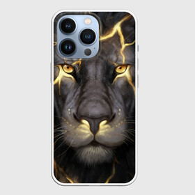 Чехол для iPhone 13 Pro с принтом Лев с молнией в Новосибирске,  |  | глаза | гроза | зверь | король | кот | кошка | прайд | царь | шрам