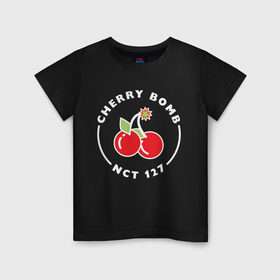 Детская футболка хлопок с принтом Cherry Bomb в Новосибирске, 100% хлопок | круглый вырез горловины, полуприлегающий силуэт, длина до линии бедер | 127 | bomb | cherry | k pop | korea | kpop | nct | pop | бомб | бомба | вишневая | корейцы | корея | нст | черри