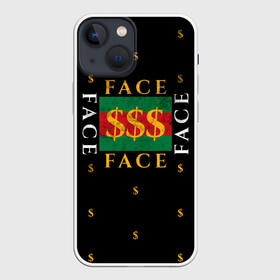Чехол для iPhone 13 mini с принтом FACE GG Style в Новосибирске,  |  | Тематика изображения на принте: dark | eshkere | face | gucci | gussi | hate | hip | love | rap | raper | rapper | russian | tattoo | антибренд | гуси | гусси | гучи | гуччи | дремин | иван | мрачный | репер | русский | рэп | рэпер | тату | фэйс | хип | хоп | эщкере