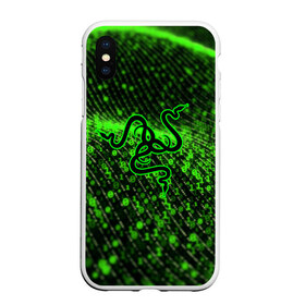 Чехол для iPhone XS Max матовый с принтом RAZER в Новосибирске, Силикон | Область печати: задняя сторона чехла, без боковых панелей | Тематика изображения на принте: 101 | brand | company | gamer | green | logo | mamba | naga | player | razer | rzr | snake | бренд | железо | зеленый | змея | компания | лого | рейзер | софт