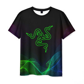 Мужская футболка 3D с принтом RAZER в Новосибирске, 100% полиэфир | прямой крой, круглый вырез горловины, длина до линии бедер | Тематика изображения на принте: 101 | brand | company | gamer | green | logo | mamba | naga | player | razer | rzr | snake | бренд | железо | зеленый | змея | компания | лого | рейзер | софт