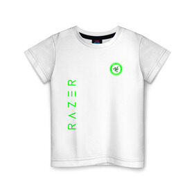 Детская футболка хлопок с принтом RAZER в Новосибирске, 100% хлопок | круглый вырез горловины, полуприлегающий силуэт, длина до линии бедер | 101 | brand | company | gamer | green | logo | mamba | naga | player | razer | rzr | snake | бренд | железо | зеленый | змея | компания | лого | рейзер | софт