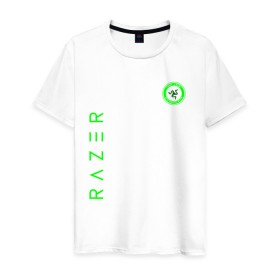 Мужская футболка хлопок с принтом RAZER в Новосибирске, 100% хлопок | прямой крой, круглый вырез горловины, длина до линии бедер, слегка спущенное плечо. | Тематика изображения на принте: 101 | brand | company | gamer | green | logo | mamba | naga | player | razer | rzr | snake | бренд | железо | зеленый | змея | компания | лого | рейзер | софт
