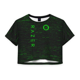 Женская футболка 3D укороченная с принтом RAZER в Новосибирске, 100% полиэстер | круглая горловина, длина футболки до линии талии, рукава с отворотами | 101 | brand | company | gamer | green | logo | mamba | naga | player | razer | rzr | snake | бренд | железо | зеленый | змея | компания | лого | рейзер | софт