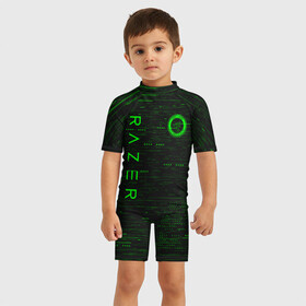 Детский купальный костюм 3D с принтом RAZER в Новосибирске, Полиэстер 85%, Спандекс 15% | застежка на молнии на спине | 101 | brand | company | gamer | green | logo | mamba | naga | player | razer | rzr | snake | бренд | железо | зеленый | змея | компания | лого | рейзер | софт