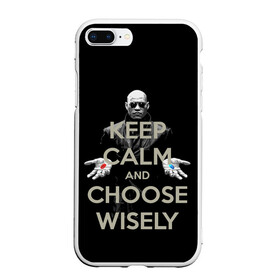 Чехол для iPhone 7Plus/8 Plus матовый с принтом Keep calm and choose wisely в Новосибирске, Силикон | Область печати: задняя сторона чехла, без боковых панелей | art | film | keep calm | matrix | neo | ttdwakeupneo | выбирай с умом | выбор | кип калм | красная | матрица | морфиус | нео | пилюли | реальность | руки | синяя | тринити | черный