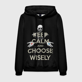 Мужская толстовка 3D с принтом Keep calm and choose wisely в Новосибирске, 100% полиэстер | двухслойный капюшон со шнурком для регулировки, мягкие манжеты на рукавах и по низу толстовки, спереди карман-кенгуру с мягким внутренним слоем. | Тематика изображения на принте: art | film | keep calm | matrix | neo | ttdwakeupneo | выбирай с умом | выбор | кип калм | красная | матрица | морфиус | нео | пилюли | реальность | руки | синяя | тринити | черный