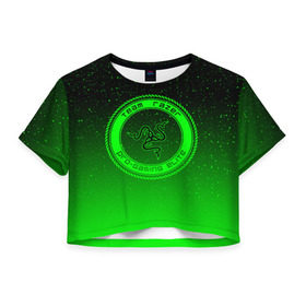 Женская футболка 3D укороченная с принтом RAZER SPACE в Новосибирске, 100% полиэстер | круглая горловина, длина футболки до линии талии, рукава с отворотами | 101 | brand | company | gamer | green | logo | mamba | naga | player | razer | rzr | snake | space | бренд | железо | зеленый | змея | компания | космос | лого | рейзер | софт
