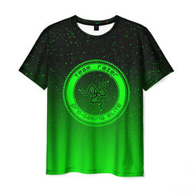 Мужская футболка 3D с принтом RAZER SPACE в Новосибирске, 100% полиэфир | прямой крой, круглый вырез горловины, длина до линии бедер | 101 | brand | company | gamer | green | logo | mamba | naga | player | razer | rzr | snake | space | бренд | железо | зеленый | змея | компания | космос | лого | рейзер | софт