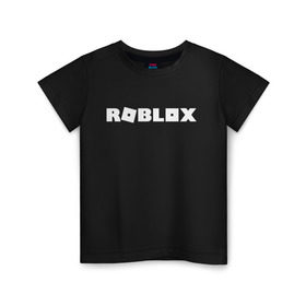 Детская футболка хлопок с принтом Roblox Logo в Новосибирске, 100% хлопок | круглый вырез горловины, полуприлегающий силуэт, длина до линии бедер | Тематика изображения на принте: logo | roblox | лого | логотип | надпись | роблокс
