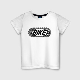 Детская футболка хлопок с принтом BIKE в Новосибирске, 100% хлопок | круглый вырез горловины, полуприлегающий силуэт, длина до линии бедер | bike | байк | вело | велосипед | велосипедист | велосипедный | ехать | звезда | звено | колесо | крутить | логотип | педали | спорт | спортивный | фраза | цепь | черно белый | черный | эмблема