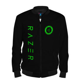 Мужской бомбер 3D с принтом RAZER в Новосибирске, 100% полиэстер | застегивается на молнию, по бокам два кармана без застежек, по низу бомбера и на воротнике - эластичная резинка | 101 | brand | company | gamer | green | logo | mamba | naga | player | razer | rzr | snake | бренд | железо | зеленый | змея | компания | лого | рейзер | софт