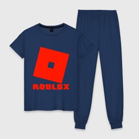 Женская пижама хлопок с принтом Roblox Logo в Новосибирске, 100% хлопок | брюки и футболка прямого кроя, без карманов, на брюках мягкая резинка на поясе и по низу штанин | logo | roblox | лого | логотип | надпись | роблокс