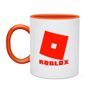 Кружка двухцветная с принтом Roblox Logo в Новосибирске, керамика | объем — 330 мл, диаметр — 80 мм. Цветная ручка и кайма сверху, в некоторых цветах — вся внутренняя часть | Тематика изображения на принте: logo | roblox | лого | логотип | надпись | роблокс