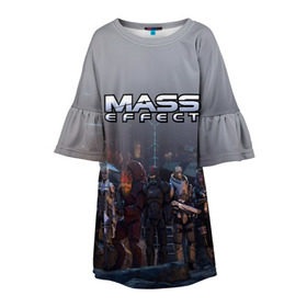 Детское платье 3D с принтом Mass Effect в Новосибирске, 100% полиэстер | прямой силуэт, чуть расширенный к низу. Круглая горловина, на рукавах — воланы | amdromeda initiative | andromeda | game | gun | hemet | n7 | rifle | ryder | soldier | space | star | weapon