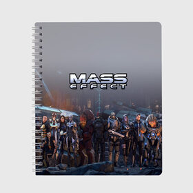 Тетрадь с принтом Mass Effect в Новосибирске, 100% бумага | 48 листов, плотность листов — 60 г/м2, плотность картонной обложки — 250 г/м2. Листы скреплены сбоку удобной пружинной спиралью. Уголки страниц и обложки скругленные. Цвет линий — светло-серый
 | amdromeda initiative | andromeda | game | gun | hemet | n7 | rifle | ryder | soldier | space | star | weapon