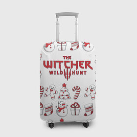Чехол для чемодана 3D с принтом The Witcher Новогодний в Новосибирске, 86% полиэфир, 14% спандекс | двустороннее нанесение принта, прорези для ручек и колес | Тематика изображения на принте: wild hunt | арбалет | ведьмак 3 | геральт | год | дикая | магия | новый | охота | снег | цири