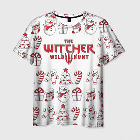 Мужская футболка 3D с принтом The Witcher Новогодний в Новосибирске, 100% полиэфир | прямой крой, круглый вырез горловины, длина до линии бедер | Тематика изображения на принте: wild hunt | арбалет | ведьмак 3 | геральт | год | дикая | магия | новый | охота | снег | цири